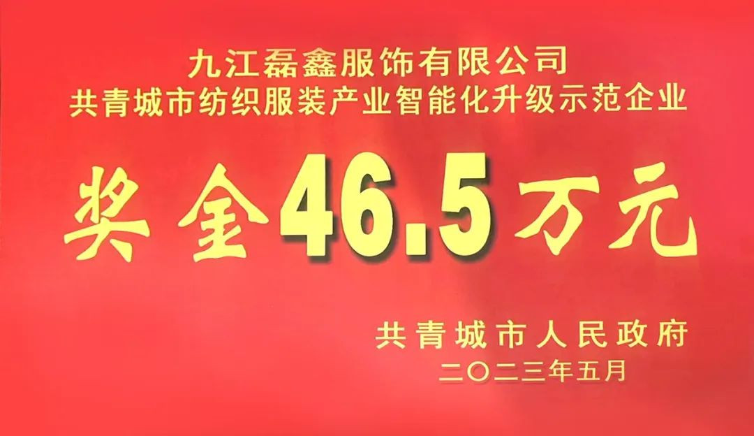 客戶新聞 | 磊鑫服飾榮獲紡織服裝產(chǎn)業(yè)智能化升級示范企業(yè)！